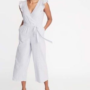 Linen Wrap Striped Jumpsuit